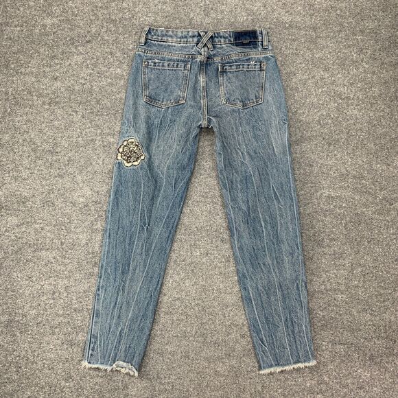 RVCA Jean Women 25 Indigo Worn Kewl Kid Anp Denim Boyfriend Embroidered Rip Knee - Picture 9 of 15